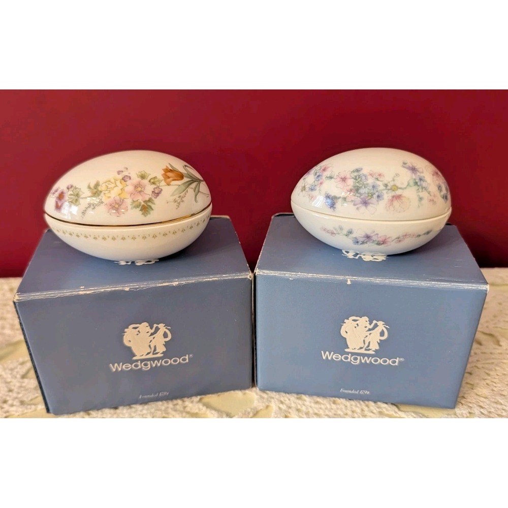 Boxed Wedgwood Angela & Mirabelle Set Of 2 Egg Shaped Trinket Box Lot Porcelain